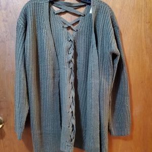 Army Green Cardigan Sweater L
